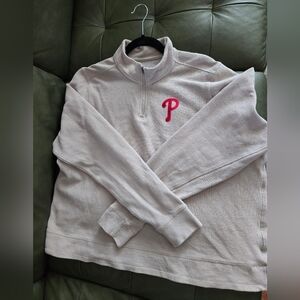 Women's Antigua Phillies Grey Quarter Zip Lightweight Sweatshirt Size 2XL